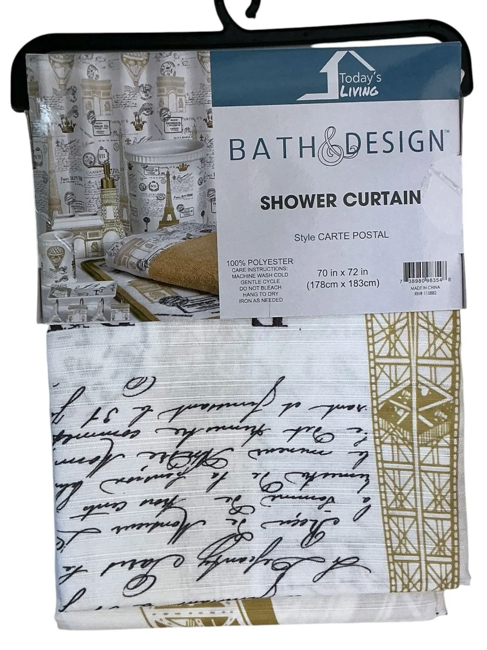 Paris Eiffel Tower Material Fabric Shower Curtain White Gold 70’x 72” NEW